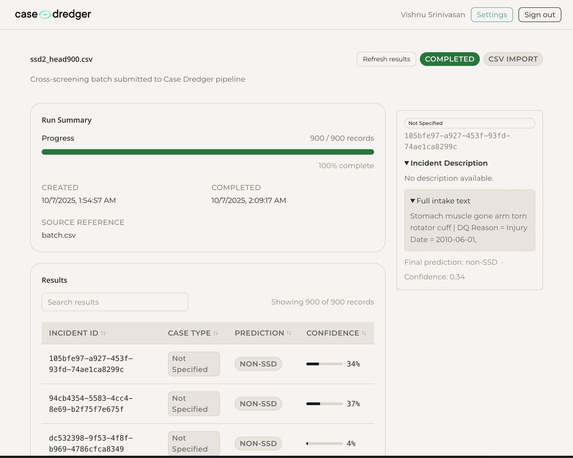 Case Dredger Run Results